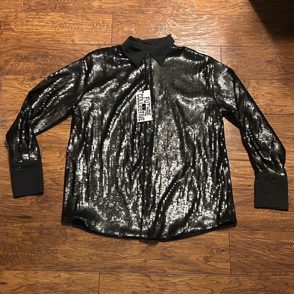 Future Collective Kahlana Barfield Long Sleeve Sequin ButtonDown Shirt sz M NWT - Picture 5 of 9